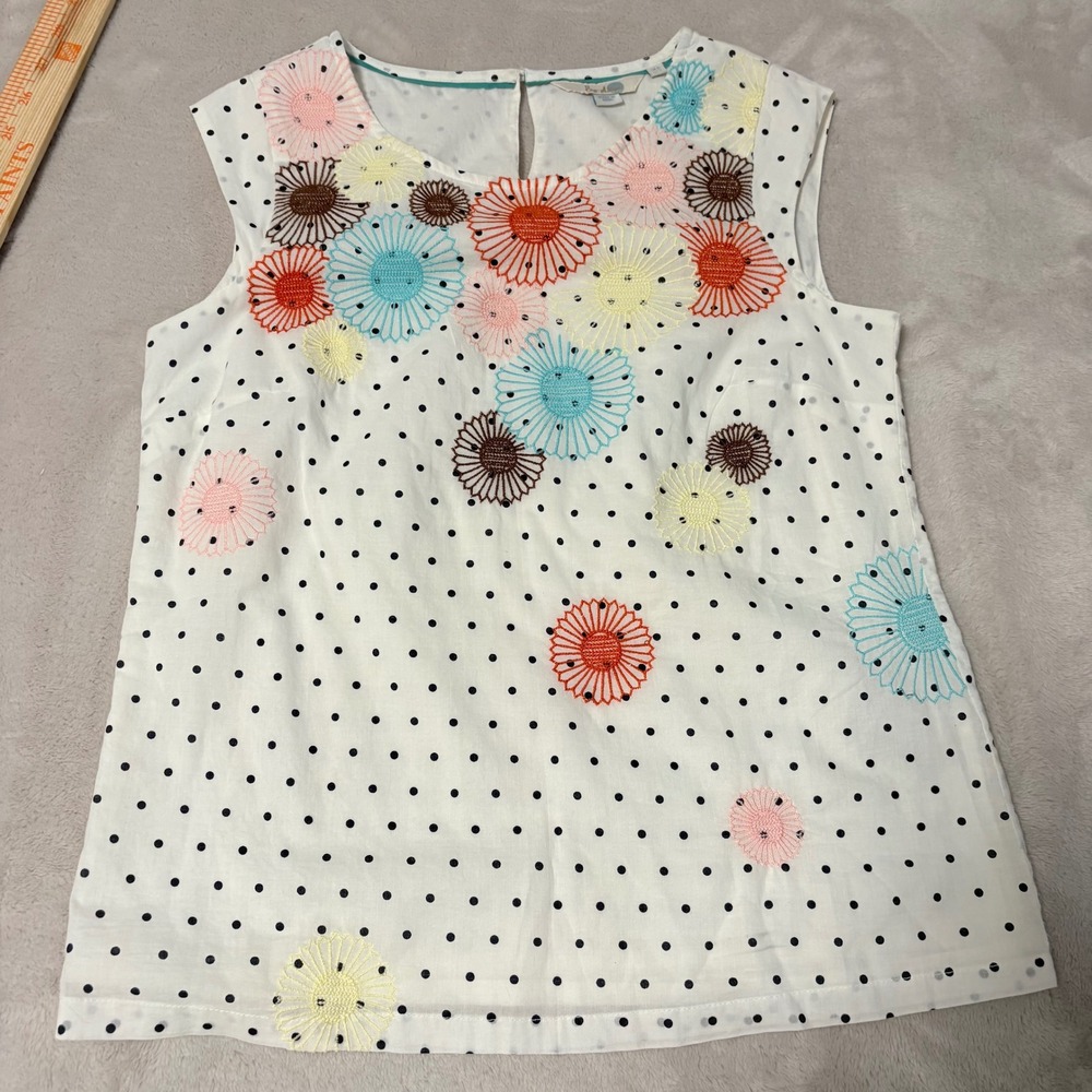 Boden Embroidered Floral Polka Dot Sleeveless Top Womens White 6